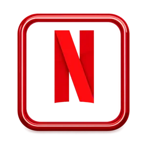 Netflix app logo in a premium glossy rounded square icon with a red border