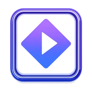 Stremio app logo in a premium glossy rounded square icon with a purple blue border